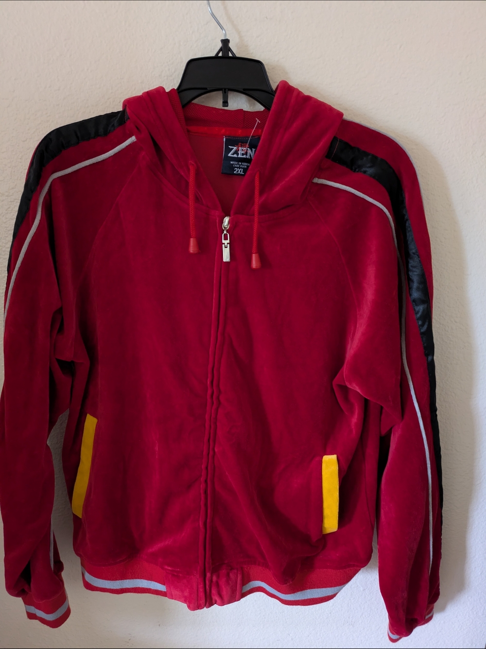 ZEN Red & Black Women Hooded Jacket with Yellow Accent